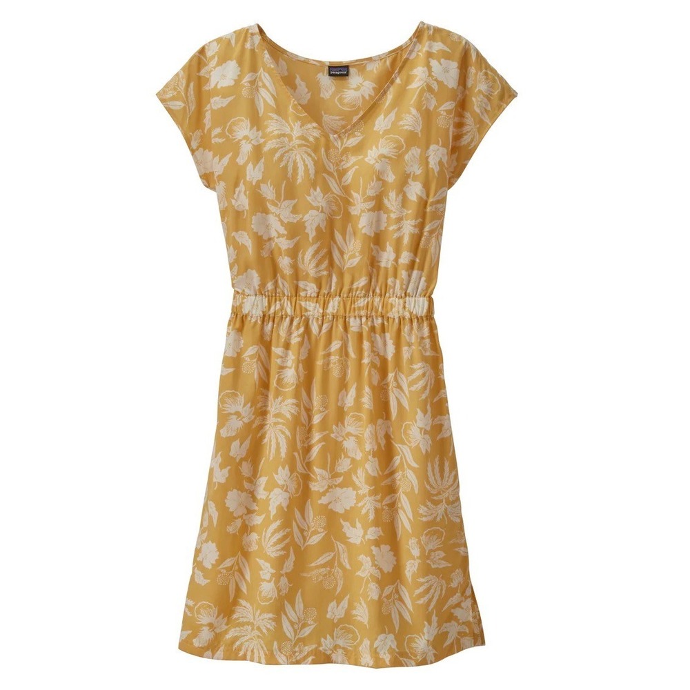 Patagonia June Lake Dress Women Large Yellow Floral Casual Summer‎ Travel Resort